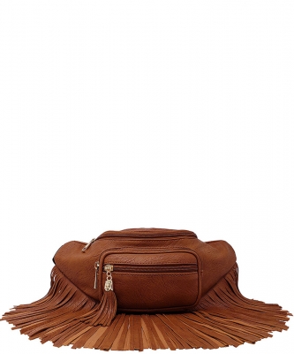 Designer Chic Fringe Waist Bag KL088 TAN